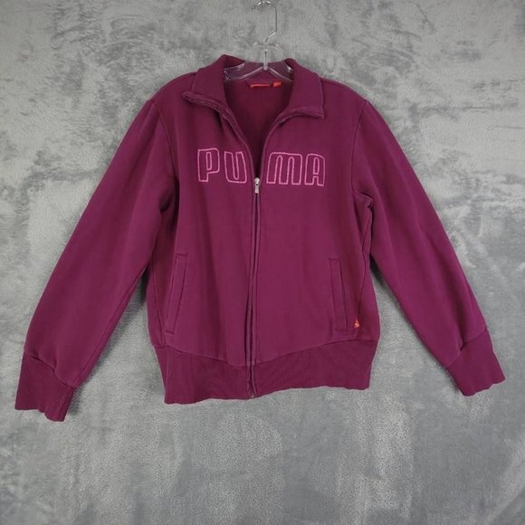 Puma Womens Jacket Active‎ Plum Full Zip Pockets Spellout Long Sleeves Collar XL - Picture 1 of 8